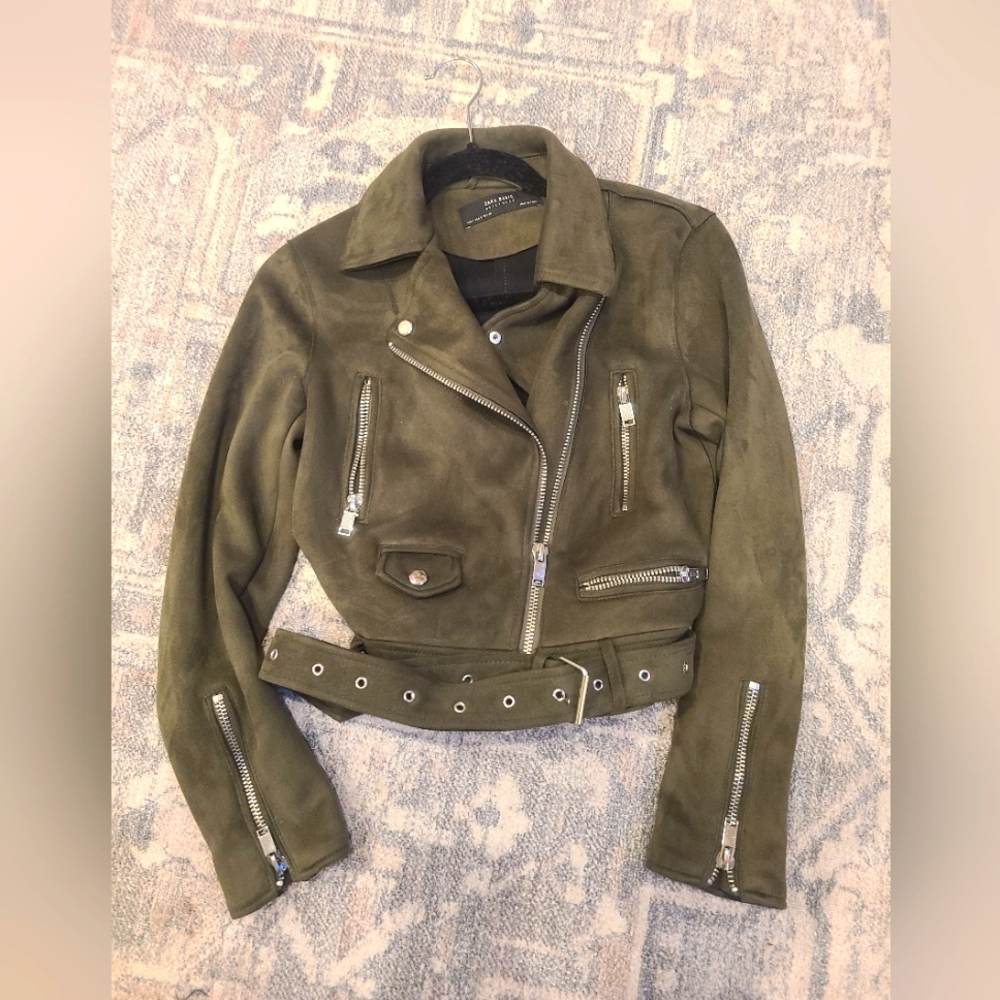 Zara Green faux suede Biker jacket